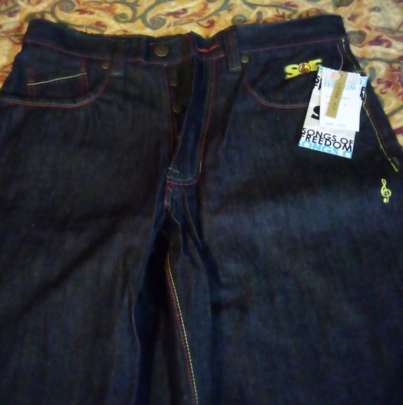 Songs Of Freedom Limited Edition Designer Demin Jeans Men's 34 Blue - Picture 2 of 14